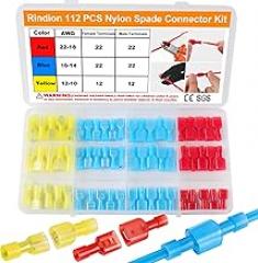 112PCS Nylon Spade Connector Kit, 22-10AWG Quick Disconnect Wire Connectors, Wire Spade Connectors, Spade Terminals, Male and Female Electrical Insulated Wire Crimp Terminal Assortment Kit