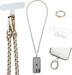 Crossbody Phone Lanyard Chain Shoulder Strap Phone Charm Neck Chain Holder 3 Pad Patches Tether Universal for iPhone 15 Pro Max 14 13 12 11 Samsung S24 Flip 5 Google Moto Gold