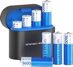 8-Pack Rechargeable AA Batteries Lithium with Charger, 1.5V 3600mWh High Capacity Double A Battery, Smart Charger for AA Lithium & NiMH, Long Lasting Li-ion AA Batteries, Recharge up to 2500+ Cycles