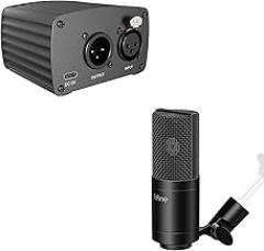 FIFINE XLR Condenser Microphone and 48V Phantom Power, Cardioid Studio Mic for Recording,Vocal,Voice-Over Streaming,Podcast,Power Supply for Condenser Microphone,Recording Equipment (K669C+PM48)