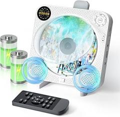 Desobry Portable Bluetooth CD Player with Speakers Wall CD Player for Home with Remote Control FM Radio Digital Screen Headphone Jack Support AUX