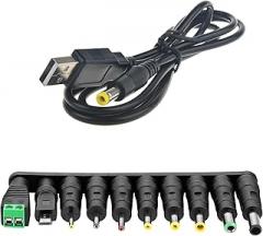 5V DC Power Cable, USB to DC 5.5x2.1mm Plug Charging Cord with 10 Connectors Adapters Compatible with Speaker, Router, LED Light, Moon Lamp and More 5Volt 3Amp Electronics