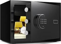 0.6 Cub Small Safe Box, Safety Box with Electronic Digital Keypad, Home Safe Box with Internal LED Light, Solid Alloy Steel Personal Safes for Home Office Hotel, Black