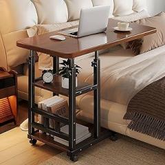 Overbed Table with Wheels and Height Adjustable, Standing Laptop Cart Overbed Makeup Table for Bedroom, Overbed Desk for Eating and Laptop Working(Brown,60cm/23.6in)