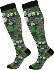 PDYRLEN Circuit Board Electronic Compression Socks for Women Men, Circulation Long Knee High Socks Casual Stocking Athletic Tube Sport Sock
