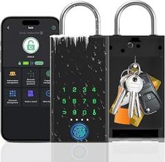 Smart Key Lock Box with Code, Large Fingerprint Lock Box with APP Control, Electronic Digital Weatherproof Security Hide Key Lock Box Wall Mount & Door Hanging for Outdoor Realtor Airbn