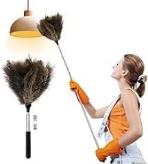 Extendable Ostrich Feather Duster - 45'' / 79'' Feather Dusters for Cleaning, Fluffy Natural Genuine Ostrich Feathers Cleaning Supplies for Pendant lamp, High Ceiling, Blinds, Furniture (45'')