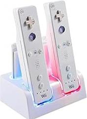Charging Dock Charger Station for Wii, 4 Port Remote Controller Charger with 4pcs 2800mAh Rechargeable Batteries (White)