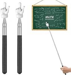 2 PCS Black Retractable Teacher Pointer Mini Retractable Finger Pointer Stick for Classroom Retractable Hand Pointer Primary School Kindergarten Teacher Classroom Pointer, up to 55cm
