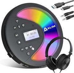 KLIM Discover with Headphones - Portable CD Player Walkman with Long-Lasting Battery - New - Radio FM - Compatible MP3 CD Player Portable - SD Card, FM Transmitter, Bluetooth - Ideal for Cars