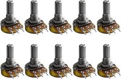 10PCS WH148 B10K Linear Potentiometers 10K Ohm Variable Resistors 20mm Shaft 3 Pin Single Joint for Voltage Signal Adjustment Industrial Control Teaching Arduino Projects