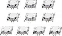 USB Connector PCB 5 Pin DIP 180 Degree Micro Type-B Female Socket Plug [for Electronics Power Port Repair] - 1A / Silver Black / 10Pcs