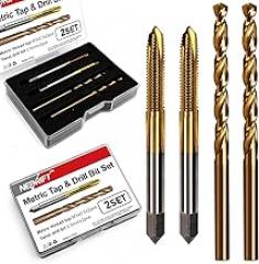 Metric Tap & Drill Bit Set, 2Pcs M3 x 0.5 HSS 6542 Spiral Point Taps and 2Pcs 2.5mm M35 Titanium Cobalt Twist Drill Bits, for Electronics Repair, Precision Metalworking, Model Making & DIY Projects