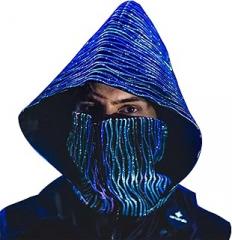 lumisonata Cowl Hood Light up Hat LED Rogue Hood Cosplay Mask Luminous Festival Accessories Punk Techwear Cape Futuristic Clothing Flashing Hat for Men Glow in The Dark Outfit Outdoor Costume