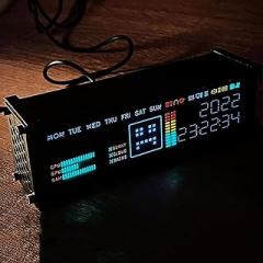 Electronic Fluorescent Tube Clock, LED Transparent Fluorescent Clock, Matrix Spectrum Function Desktop Decorations with Customisable Dot Matrix Patterns, Switchable Spectrum Modes for Home Decor