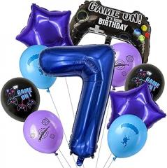 Minyu 10-Piece Pack 40-inch Video Game Themed Party Decorations Foil Balloons, Navy Blue Electronic Game Controller Birthday Party Supplies (Number 7)