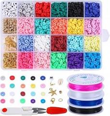 IIPOSAQQ 4270 Pcs Clay Beads 6mm 20 Colors Flat Round Polymer Clay Spacer Beads with Pendant Charms Kit and 4 Roll Elastic String (Color : A Size : One Size)