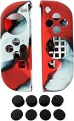 Hikfly 2pcs Silicone Gel Hand Grip Non-Slip Cover Skin Protector Kits for Nintendo Switch/Switch OLED JoyCon Controller with 8pcs Silicone Gel Thumb Grips Caps(Red Camouflage)