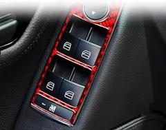 Car Red Carbon Fiber Accessories Windows Lift Button 4pcs Protective Cover Sticker Compatible with Mercedes Benz C Class W204 Sedan 2012 2013 2014