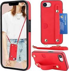 Ysnzaq Crossbody Wallet Case for Apple iPhone 16e, Adjustable Long Lanyard with Card Slot Holder Phone Cover for iPhone 16e WD Red