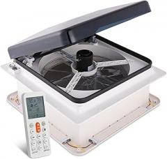 Hike Crew 16” RV Roof Vent Fan w/LED Light | 12V 10-Speed Intake & Exhaust Camper Fan | Remote, Auto Temperature, Rain Sensor & Electronic Open/Close | Includes Screws & Garnish | Smoked Lid