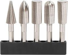 Respicefinem 5PC High Speed Steel Milled Rotating File Wood Soft Metal Polishing & Sanding Tools 1/4inch Hexagonal Shank Bit