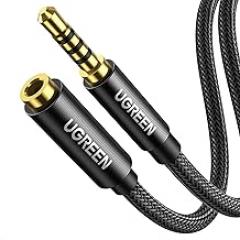 UGREEN Headphone Extension Cable 4 Pole TRRS 3.5mm Extension with Microphone Male to Female Stereo Audio Cable Gold Plated Nylon Braided Compatible with iPhone iPad Smartphones Media Players, 3.3FT