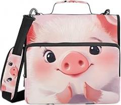 Cute Pig Funny Zipper Binder with Handle - 1.5” D-Rings, 500 Sheet Capacity, Multiple Pockets Organizer for Office, Compatible with 13” Laptop Tablet