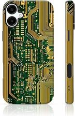 for Samsung Galaxy A06 Case 6.7 inch Green & Gold Circuit Pattern 2 in 1 Sublimation Film, Luxe, Vintage, Industrial Style, Electronics Lovers, Graduation Gifts