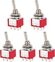 5PCS DPDT Mini Toggle Switch 6 Pin 3 Position 6mm Miniature ON/Off/ON Switch MTS-203 for Auto Car Boat Truck Car Dashboard Electronic Devices 6A 125V 3A 250V(Red)