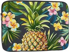 Tropical Pineapple Hawaiian Print Laptop Sleeve Case for Men Women Shockproof Laptop Bag for Travel Office School, black, 12 inch