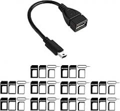 SaiTech IT Mini USB OTG Cable for Digital Cameras - USB A Female to Mini USB B 5 Pin Male Adapter Cable Bundle with 10 Pack Nano Sim Card Adapter and Micro Sim Adapter and Nano to Micro Adapter- Black