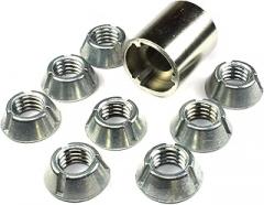 Installation Tool + 8pc 3/8-16 Tri-Groove Tamper Proof Security Nuts Zamak5, #30, 430, LPF430, Trident, T-Groove, Carbon Steel Socket