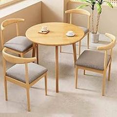 Coffee Table and Chair Set, Solid Wood Reception Table and Chair Combination, Negotiation Table Sales Office Shops Meetings Small Round Tables, Space-Saving, 80cm(Wood Color)