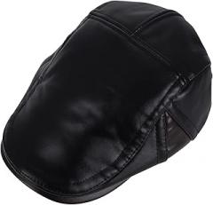 Milisten Color-Blocked Pu Cold-Proof Newsboy Cap with Earflaps for Men Elderly Winter Warm Hat Vintage Flat Cap Outdoor Winter Headwear Black