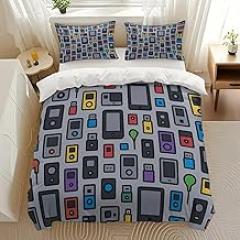Electronic Devices Pattern Bedding Comforter Sets Bedding Set 3 Pieces (1 Duvet Cover 2 Pillowcases) with Zipper Closure Lightweight