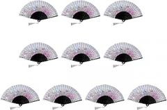 Ywmsfl 10PCS Bamboo Handheld Fans Chinese Vintage Silk Handheld Fan For Cooling And Traditional Beauty Outdoor Activity Fan