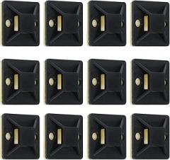 NOLITOY 100Pcs 1-Inch Zip Tie Anchors Adhesive Cable Tie Mount Bases with Screw Holes Black Yellow Glue for Wire Management and Electronic Cable Organization