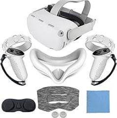 JYMEGOVR for Oculus Quest 2 Silicone Cover, Protective Cover Accessories for Meta VR, Multi Colors Soft Shell Skin, Controller Grips & Face Cover Set (White)