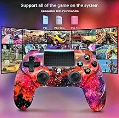 Wireless Controller, Skull Style Double Shock High Performance Controller Compatible with Playstation 4/Pro/Slim/PC with Headset Jack, Touch Pad, Motion Control, Aud (Red)