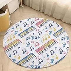 Electronic Keyboard Round Area Rug 2.6' Non Slip Plush Mat Durable Washable Indoor Carpet Soft Decorative Circle Rug for Living Room Bedroom Dorm Room Home Holiday Decoration
