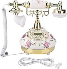 Estink Vintage Telephone Antique Phone Vintage French Phone Classic Desk Dial with Electronic Desk Calendar, Ceramic Body, DTMF Caller ID