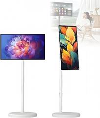 21.5 Inch FHD Smart Portable TV on Wheels, Rolling TV 1080P Touch Screen, Android 12, Built-in 4–6H Battery, Full Swivel Rotation 4+64G