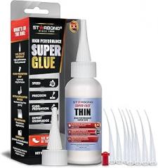 Starbond Super Fast Thin CA Glue – Super Glue Pro Kit with Precision Microtips Anti-Clog Cap & Extra Nozzles – Premium Cyanoacrylate Adhesive for Cracks, Joints, Woodturning, Hobby & Repairs, 2 oz