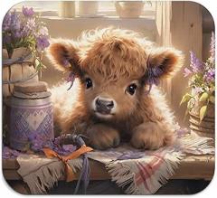 Western Highland Cow Dish Drying Mat - Floral Cow Absorbent Dish Drying Mat for Kitchen Counter, Coffee Maker Bar Mat for Countertops, Dish Rack Drainer Mat, Cow Decor, 16x17.5 In,JL-GZD