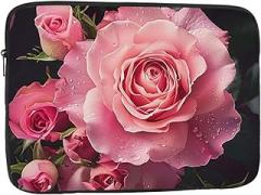 Rose Print Laptop Bag for Men Women Shockproof Laptop Bag for Travel Office School, black, 10 inch