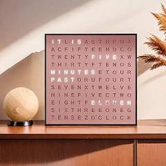 LED Light-Up Electronic Word Clock, Desk Electronic Clock, Luminous Text Display Time, 6 Inch Square Dial, for Contemporary, Living Room, Bedroom, Home or Office Lightup Decor