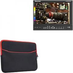 BoxWave Case Compatible with Marshall Electronics V-LCD101MD-3G - SoftSuit with Pocket, Soft Pouch Neoprene Cover Sleeve Zipper Pocket - Jet Black with Red Trim