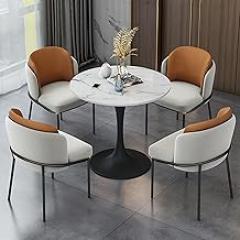 Negotiation Table and Chair, 1 Table 4 Chairs, Meeting Table, Small Conference Room Tables, Business Conference Room Coffee Table, for Office, Meeting Room(Orange)