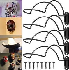 4-Pack Wall-Mounted Multi-Purpose Helmet Storage Display Rack - Durable Metal Hanger Hook for Equestrian, Motorcycle, Baseball, Hockey, Rugby & Electronic Helmets | Heavy-Duty Construction with Screws